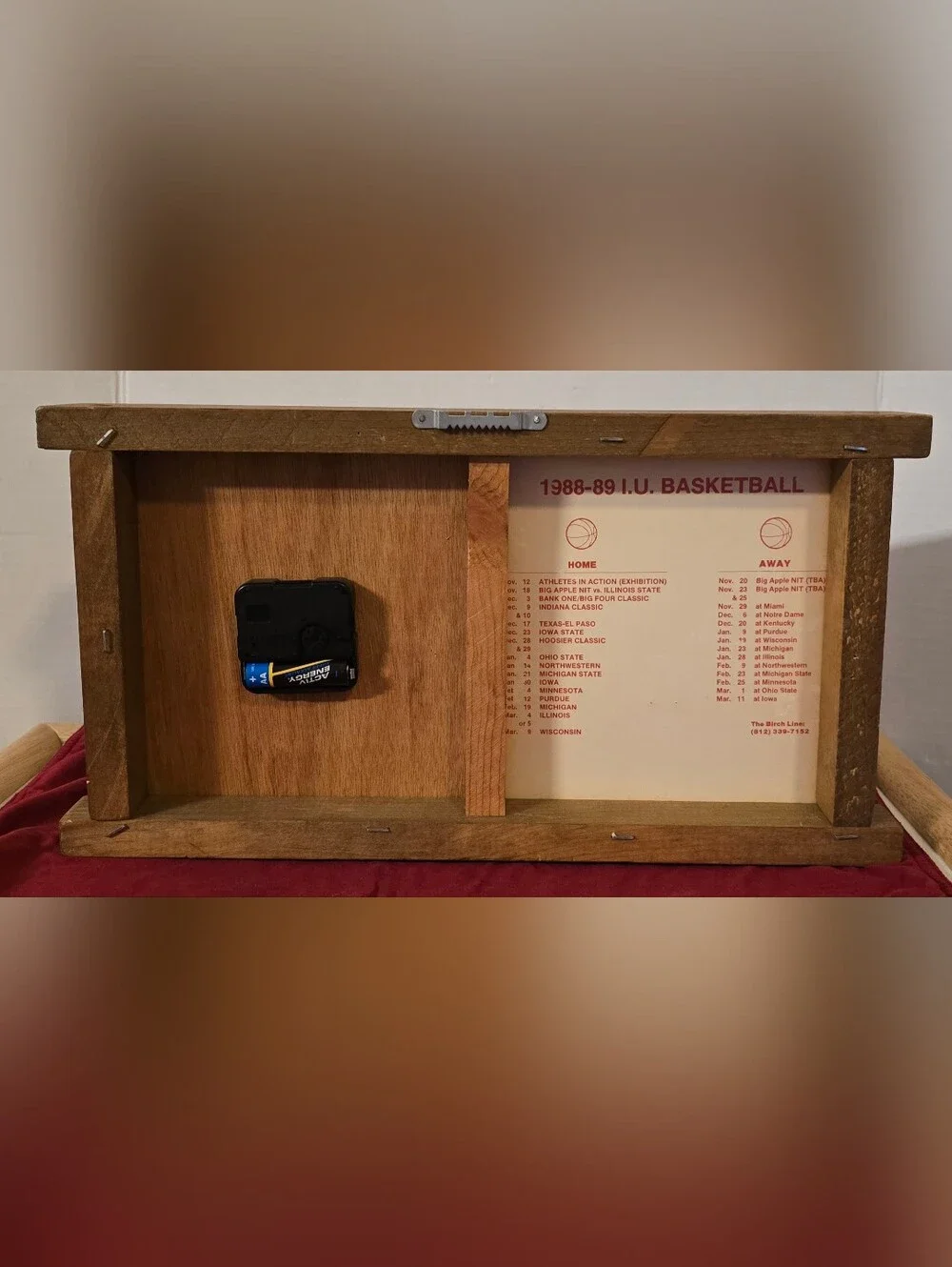 Vintage 1988 Indiana University Hoosiers Wood Mantel / Wall Clock IU Basketball